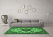 Machine Washable Medallion Emerald Green Traditional Area Rugs in a Living Room,, wshtr1729emgrn