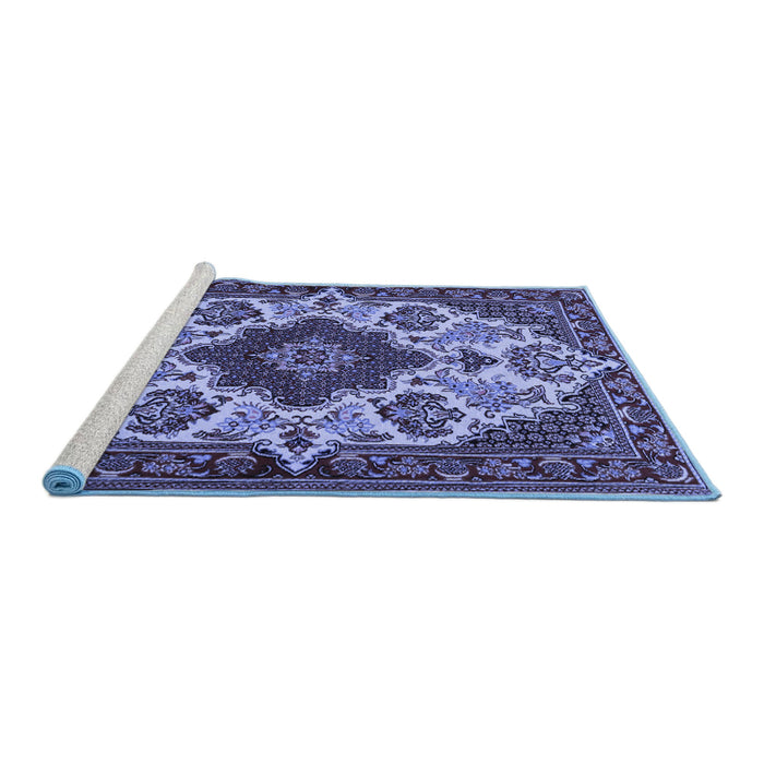 Sideview of Machine Washable Medallion Blue Traditional Rug, wshtr1729blu
