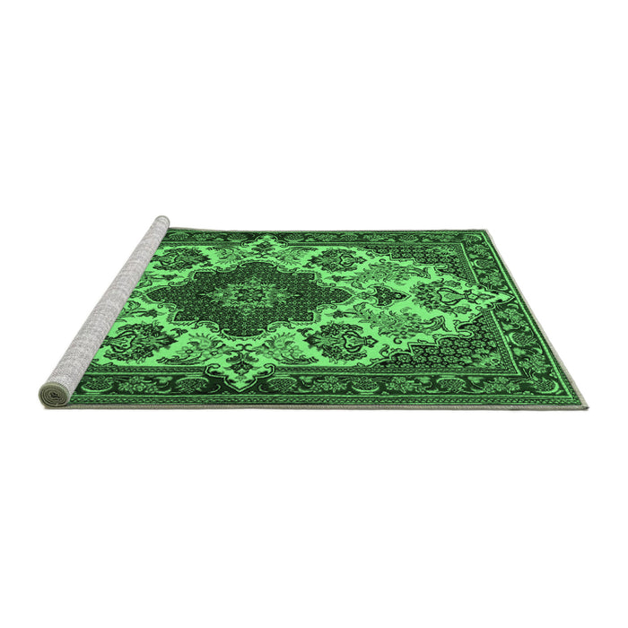 Sideview of Machine Washable Medallion Emerald Green Traditional Area Rugs, wshtr1729emgrn