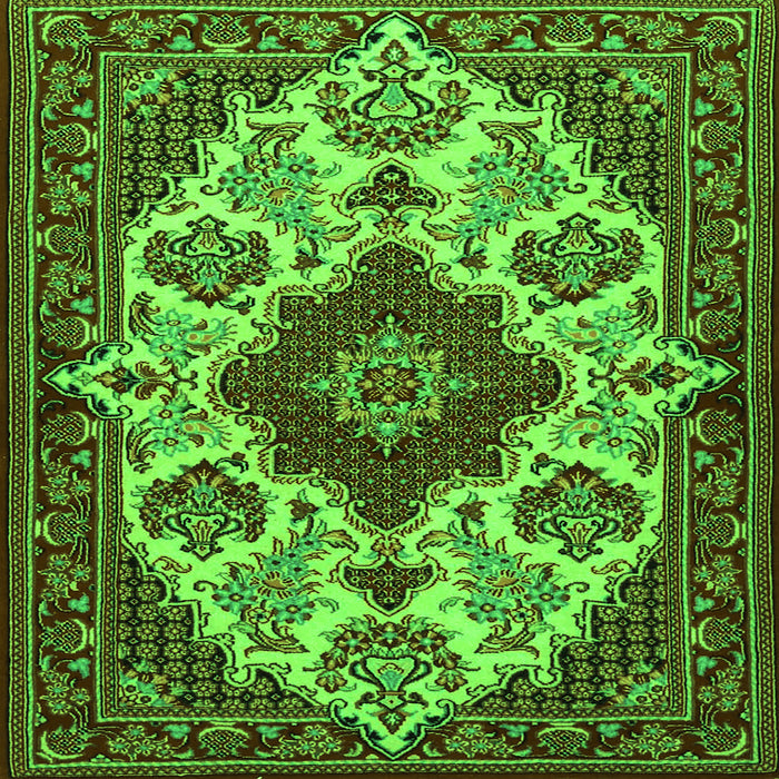 Round Machine Washable Medallion Green Traditional Area Rugs, wshtr1729grn