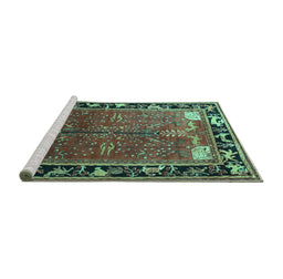 Sideview of Machine Washable Animal Turquoise Traditional Area Rugs, wshtr172turq