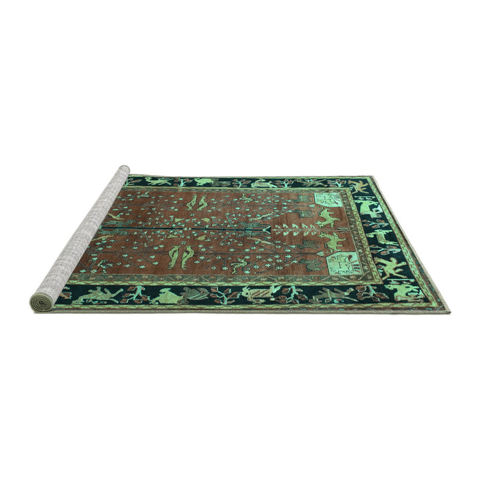 Sideview of Machine Washable Animal Turquoise Traditional Area Rugs, wshtr172turq