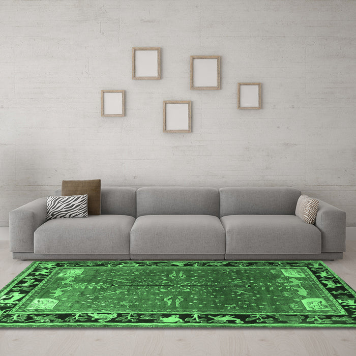Machine Washable Animal Emerald Green Traditional Area Rugs in a Living Room,, wshtr172emgrn