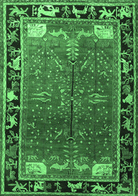 Animal Emerald Green Traditional Rug, tr172emgrn