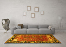 Machine Washable Animal Yellow Traditional Rug in a Living Room, wshtr172yw