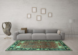 Machine Washable Animal Turquoise Traditional Area Rugs in a Living Room,, wshtr172turq