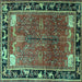 Square Animal Turquoise Traditional Rug, tr172turq