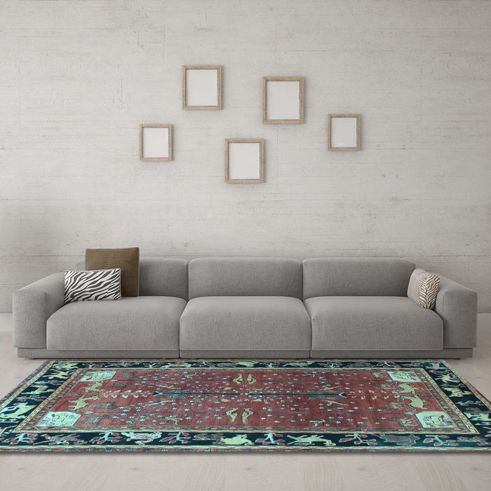 Machine Washable Animal Light Blue Traditional Rug in a Living Room, wshtr172lblu