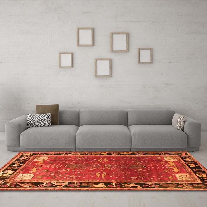 Machine Washable Animal Orange Traditional Area Rugs in a Living Room, wshtr172org