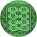 Round Machine Washable Southwestern Emerald Green Country Area Rugs, wshtr1730emgrn