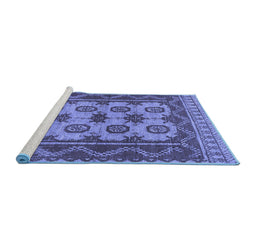 Sideview of Machine Washable Southwestern Blue Country Rug, wshtr1730blu