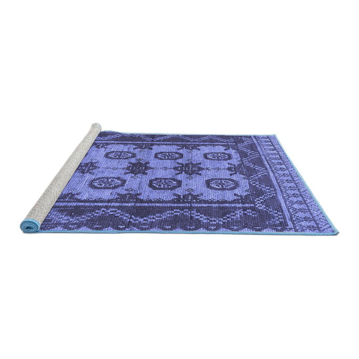 Sideview of Machine Washable Southwestern Blue Country Rug, wshtr1730blu