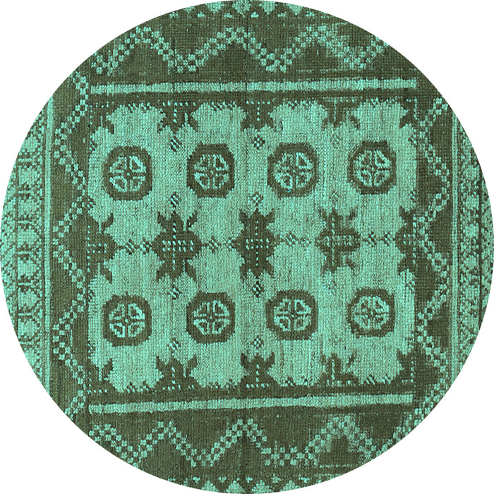 Round Southwestern Turquoise Country Rug, tr1730turq