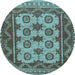 Round Machine Washable Southwestern Light Blue Country Rug, wshtr1730lblu