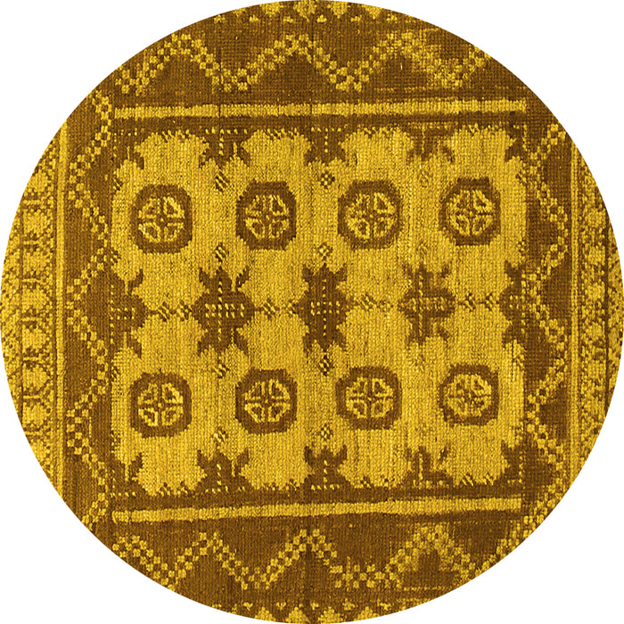 Round Machine Washable Southwestern Yellow Country Rug, wshtr1730yw