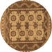 Round Southwestern Brown Country Rug, tr1730brn