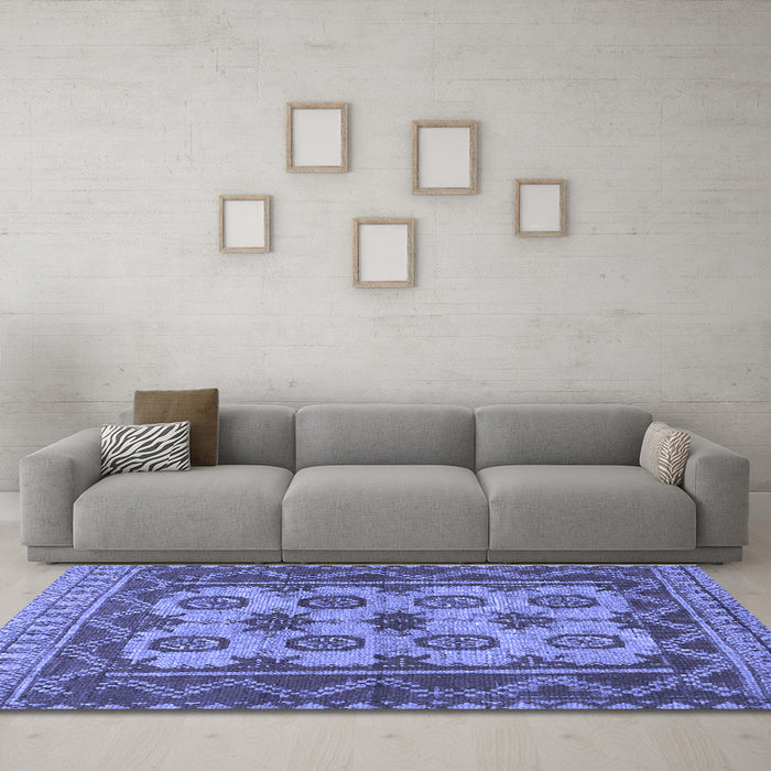 Machine Washable Southwestern Blue Country Rug in a Living Room, wshtr1730blu