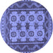 Round Southwestern Blue Country Rug, tr1730blu