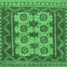 Square Machine Washable Southwestern Emerald Green Country Area Rugs, wshtr1730emgrn