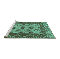 Sideview of Machine Washable Southwestern Turquoise Country Area Rugs, wshtr1730turq