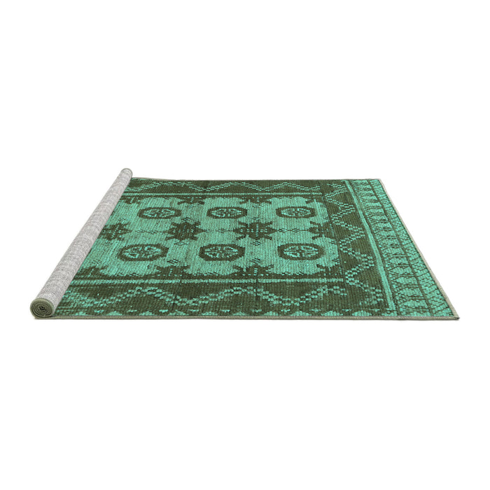 Sideview of Machine Washable Southwestern Turquoise Country Area Rugs, wshtr1730turq