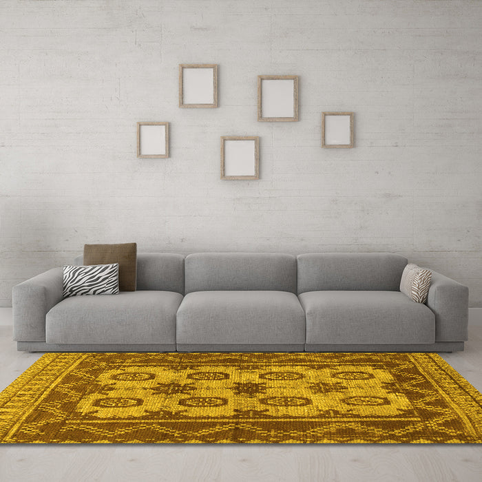 Machine Washable Southwestern Yellow Country Rug in a Living Room, wshtr1730yw