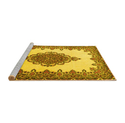 Sideview of Machine Washable Medallion Yellow Traditional Rug, wshtr1731yw