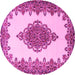 Round Machine Washable Medallion Pink Traditional Rug, wshtr1731pnk