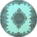 Round Machine Washable Medallion Light Blue Traditional Rug, wshtr1731lblu