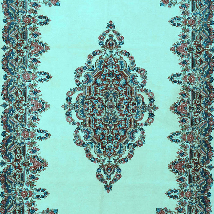 Machine Washable Medallion Light Blue Traditional Rug, wshtr1731lblu