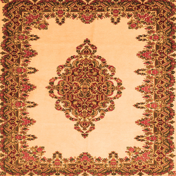 Round Machine Washable Medallion Orange Traditional Area Rugs, wshtr1731org