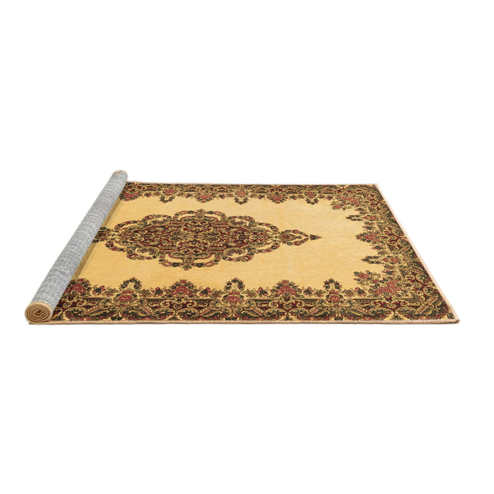 Sideview of Machine Washable Medallion Brown Traditional Rug, wshtr1731brn
