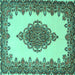 Square Machine Washable Medallion Turquoise Traditional Area Rugs, wshtr1731turq