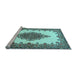 Sideview of Machine Washable Medallion Light Blue Traditional Rug, wshtr1731lblu