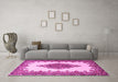 Machine Washable Medallion Pink Traditional Rug in a Living Room, wshtr1731pnk