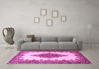 Machine Washable Medallion Pink Traditional Rug, wshtr1731pnk