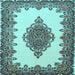 Square Machine Washable Medallion Light Blue Traditional Rug, wshtr1731lblu