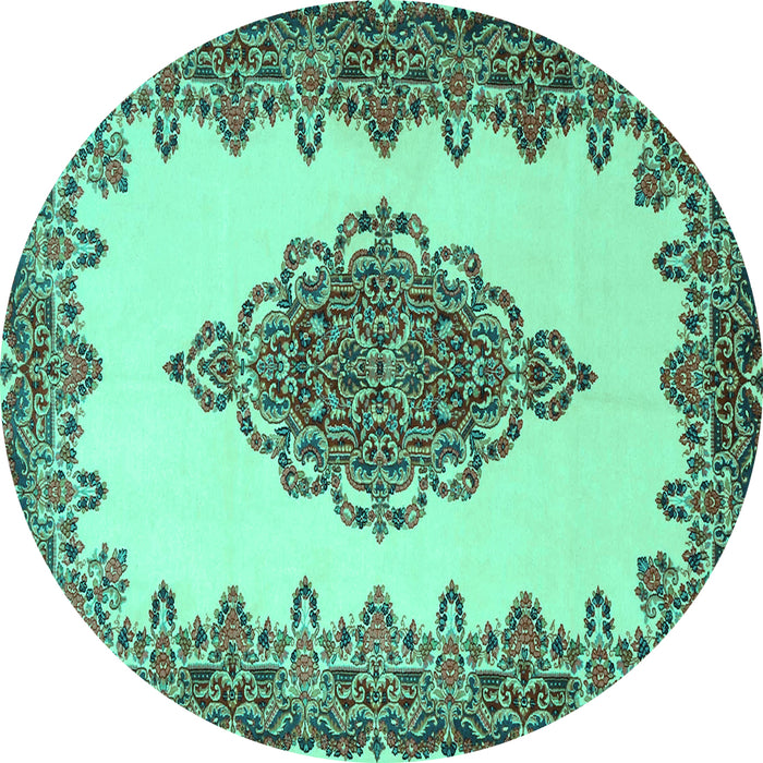 Round Medallion Turquoise Traditional Rug, tr1731turq