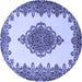 Round Machine Washable Medallion Blue Traditional Rug, wshtr1731blu