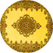 Round Machine Washable Medallion Yellow Traditional Rug, wshtr1731yw