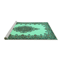 Sideview of Machine Washable Medallion Turquoise Traditional Area Rugs, wshtr1731turq