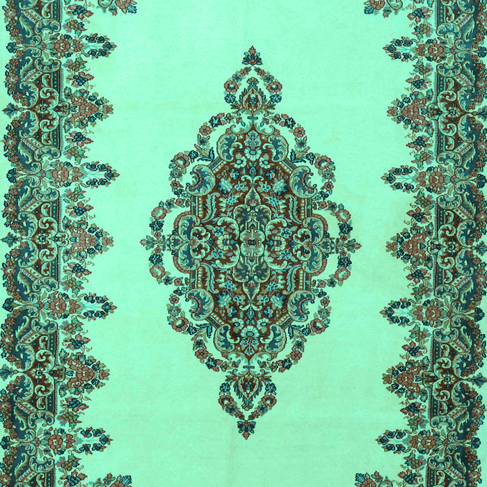 Machine Washable Medallion Turquoise Traditional Area Rugs, wshtr1731turq