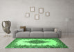 Machine Washable Medallion Emerald Green Traditional Area Rugs in a Living Room,, wshtr1731emgrn