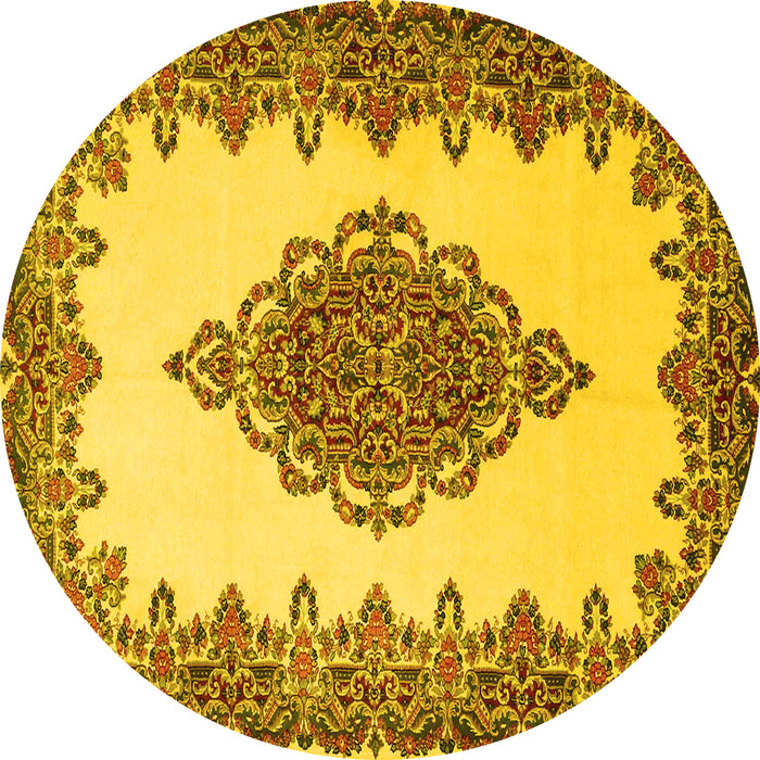 Round Medallion Yellow Traditional Rug, tr1731yw