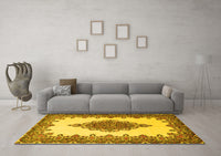 Machine Washable Medallion Yellow Traditional Rug, wshtr1731yw