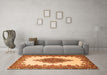 Machine Washable Medallion Orange Traditional Area Rugs in a Living Room, wshtr1731org