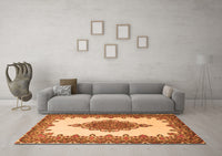 Machine Washable Medallion Orange Traditional Rug, wshtr1731org