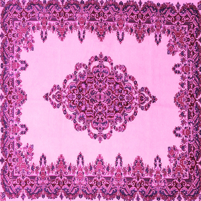 Square Machine Washable Medallion Pink Traditional Rug, wshtr1731pnk
