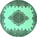 Round Machine Washable Medallion Turquoise Traditional Area Rugs, wshtr1731turq