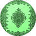 Round Machine Washable Medallion Emerald Green Traditional Area Rugs, wshtr1731emgrn